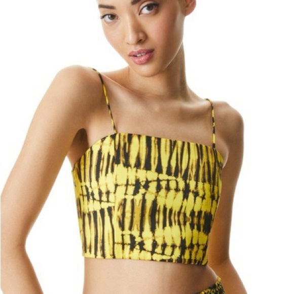 Alice + Olivia CERESI Tie Dye Yellow Black PRINTED BANDEAU Crop TOP - Picture 1 of 8